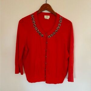 Kate Spade Orange Embellished 3/4 sleeve cardigan. Size XL.